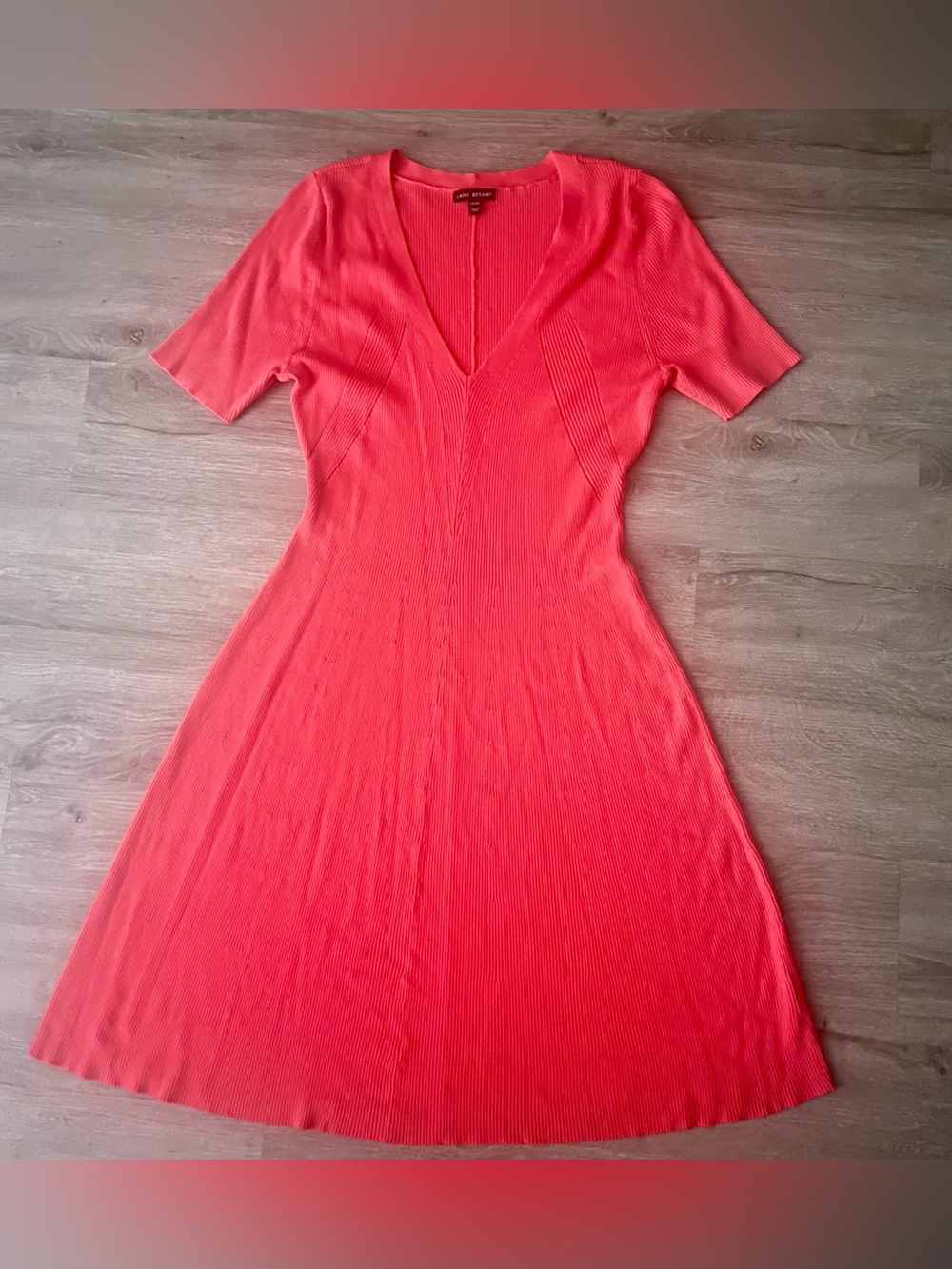 Lane Bryant Coral Pink Ribbed V-Neck Fit Flare Dress 14/16